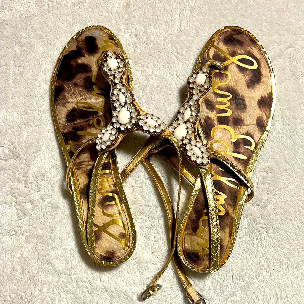 Sam Edelman Brown and Gold Sandals with Glamorous Accents and Rhinestones.Size 8